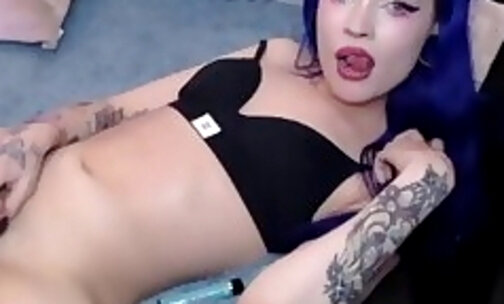petite american teen tattooed tgirl with sexy feet legs strokes her small cock