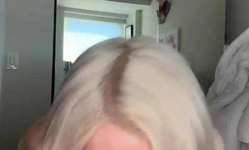 Blonde trans was sucking a dildo got caught