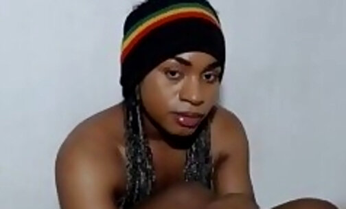 black teen shemale strokes her dick on webcam