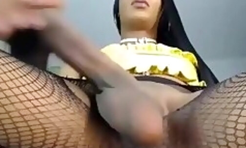 long hair brazilian transgirl and gigantic nuts strokes