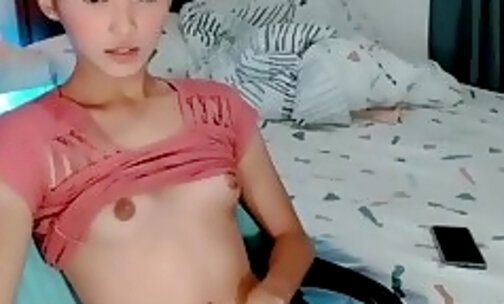 petite teen asian trans cutie strokes her dick on webcam