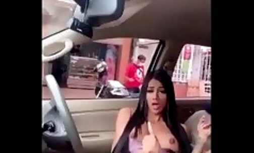she is a very randy transsexual jacking it in a car wit