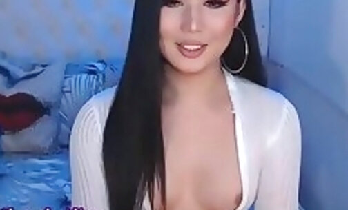 cute korean shemale strokes her dick on webcam