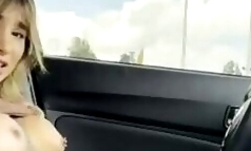 Tgirl jerking off in the car