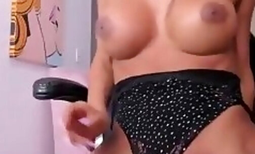 big tits and big balls latina trans babe in stockings masturbates on webcam
