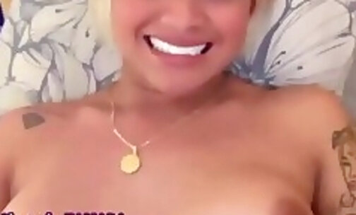 big boobs blonde trans mistress strokes her dick on webcam