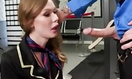 Trans stewardess Crystal Thayer barebacked by security guy