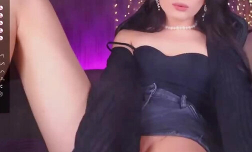 long legs shemale beauty in lingerie strokes her big cock on webcam