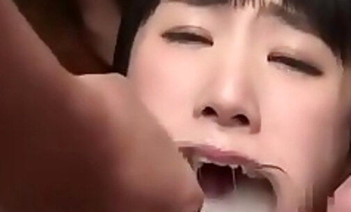 27 guys cum in asian mouth