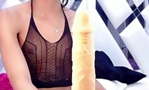 skinny latina tgirl strokes dick and toys ass on webcam