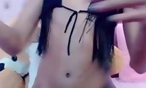 Blue Hair Ebony TS Nice Ass enjoys her Lovense in a Live Cam Show Part3