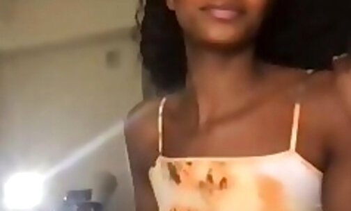 pretty black trans babe teases on webcam