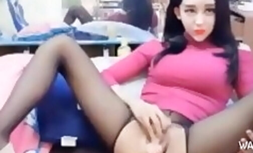 Beautiful tranny asian dressed in sexy lingerie pleasure herself