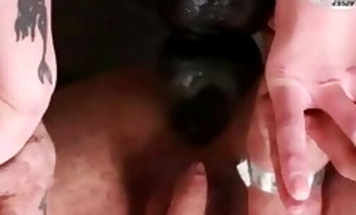 Tranny Alexa Scout shoving black dildo and fingering her ass