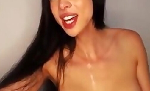 Tranny angel masturbates and cums on her beautiful face