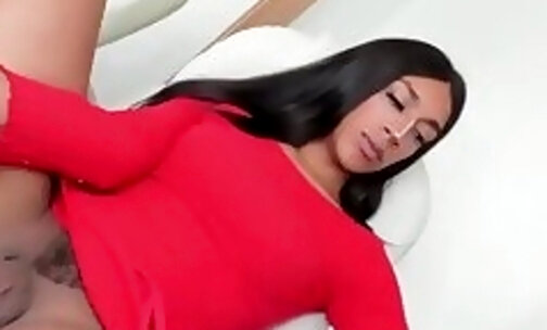 slim trans babe strokes her big sheshaft on webcam