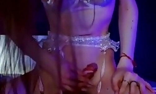skinny Kazakhstan transgirl in sexy lingerie strokes her small dick on webcam