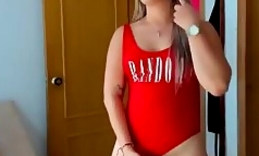 sexy natural mexican in a red bodysuit