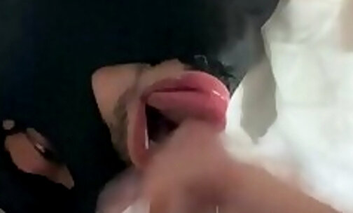 slut boy serves his queen with deep sloppy face fuck and cum in mouth finish with clean up