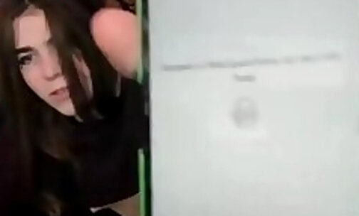 petite brunette teen trans cutie strokes her small dick on webcam