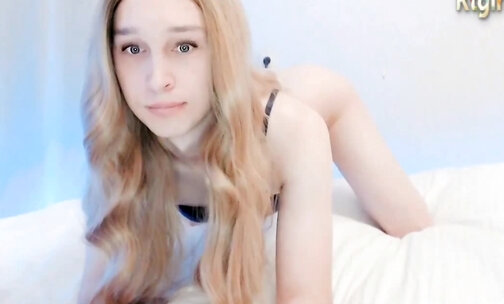 skinny blonde trans beauty shows off her lovely little ass