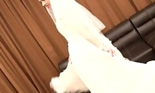 Big cock shemale bride Jacky self fuck after hot posing in wedding dress