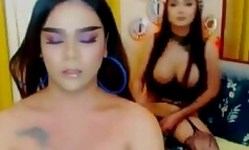 Asian trans babes anal fuck and suck on webcam