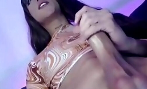 slim ebony latina shemale jerks off her big massive cock on webcam