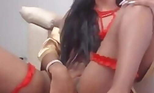 long legs black trans babe strokes her cock on webcam