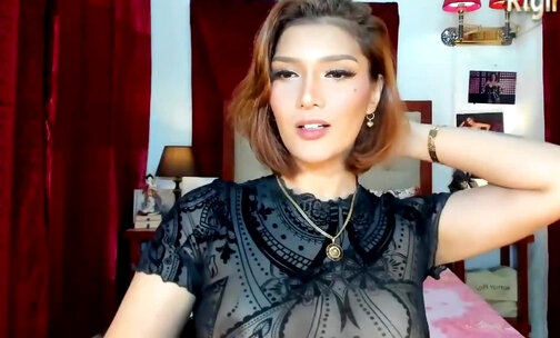 big boobs filipina shemale slut with tattoos wanks on cam