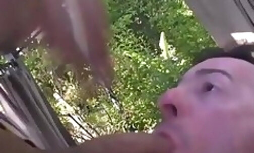 Tranny demolishes a submissive guy outdoors