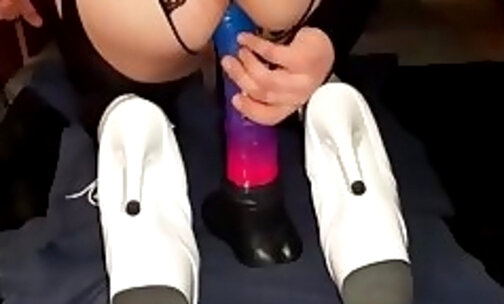 Sissy Tgirl toying herself with horsedildo in new high