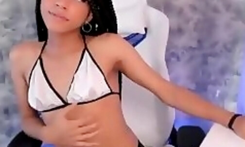 18yo latina teen trans chick strokes her dick on webcam