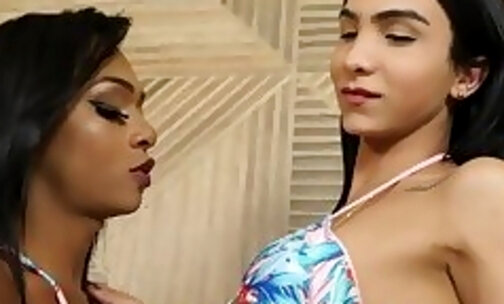 Two big ass shemales sucked big cock before busty tranny fucked in asshole