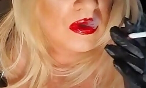 latex smoking glossy red lipstick