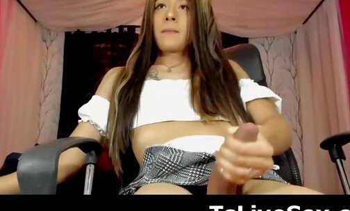Sized Shaft Teen Latina Tgirl Jerking Off On Webcam Liv