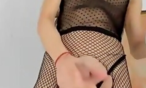 Fishnet Shemale With Tight Body Playing And Stripping
