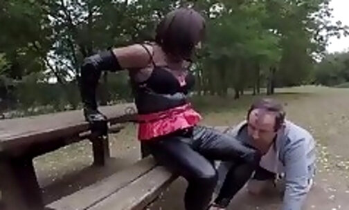 Foot fetish outdoor with slave