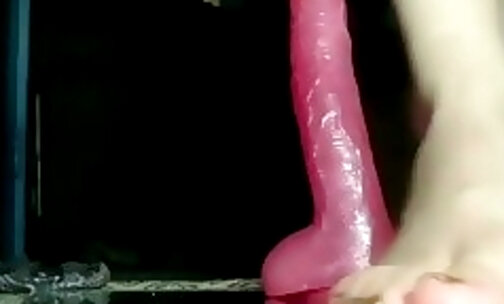 Riding GIant Dildo in Chastity Makes me Squirt for Mist