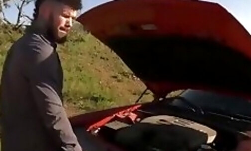 Two shemale hitch hikers bareback fucked by the guy stranger
