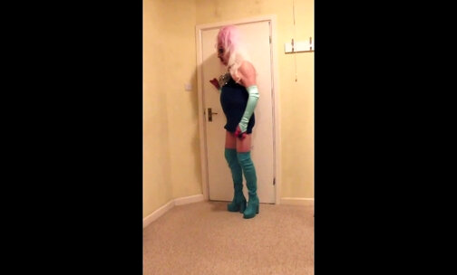 Pink haired slut in blue boots