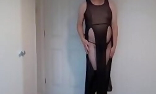 Black see through gown nude show
