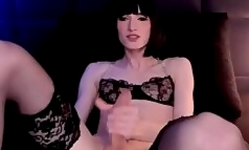 skinny transgirl with sexy feet legs jerks off her big sheshaft on webcam