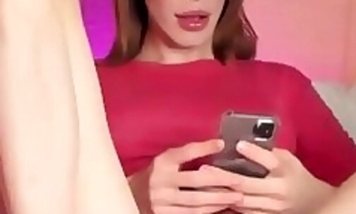 slender transgirl strokes her big cock on webcam