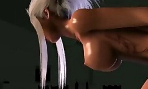 Big tits tattooed futanari babe masturbating at home in a 3d animation by Pina Colada