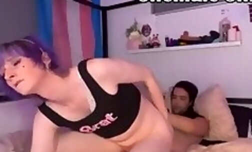 Transgender couple fucking their asses off