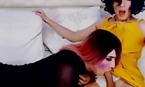 two hot tgirl sucking on webcam