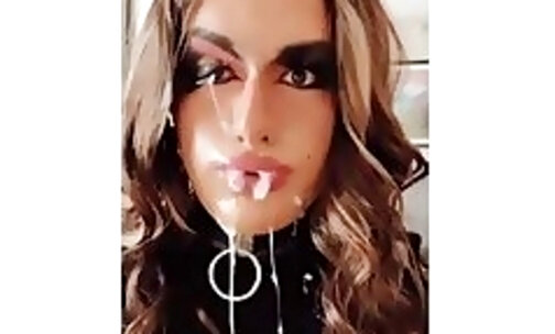 Middle Eastern TRANNY huge facial from GRINDR Blowjob