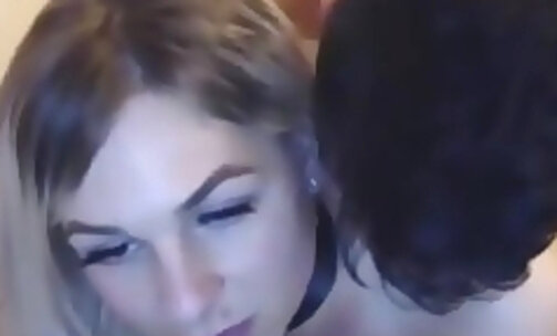 Blond shemale getting fucked hard by a guy on top of her