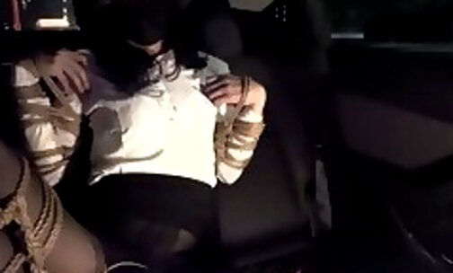 Bondage in the car, take sissy for a ride with vibrator